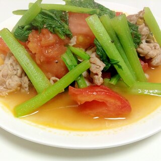 お野菜たっぷり*小松菜と豚肉の中華風トマト炒め*